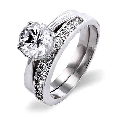 Wedding Band on Sterling Silver Cz Solitare Engagement Ring With Cz Wedding Band