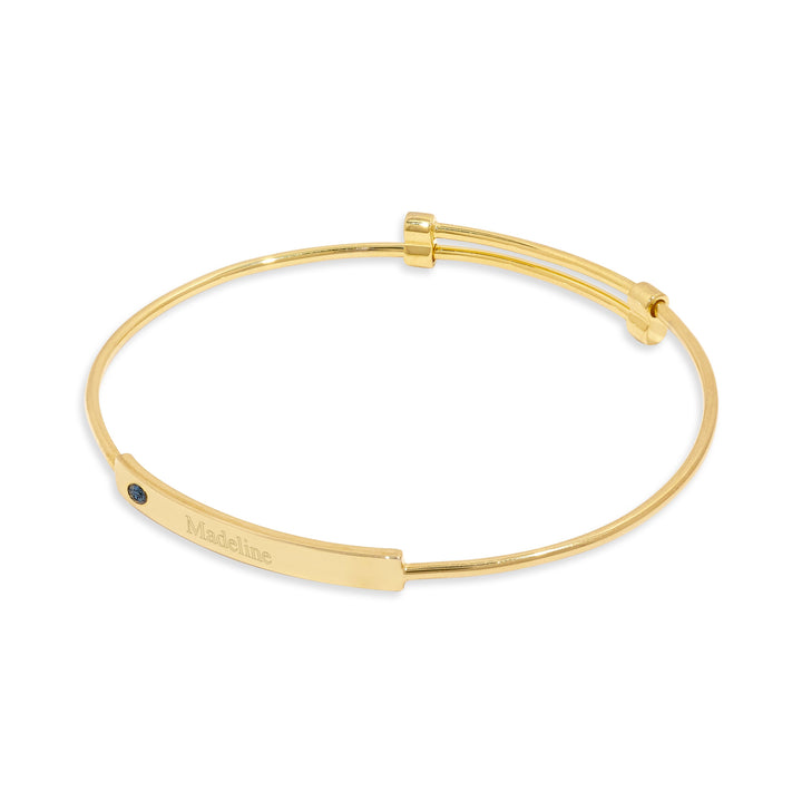 Engravable Gold Birthstone Bar Bangle Bracelet