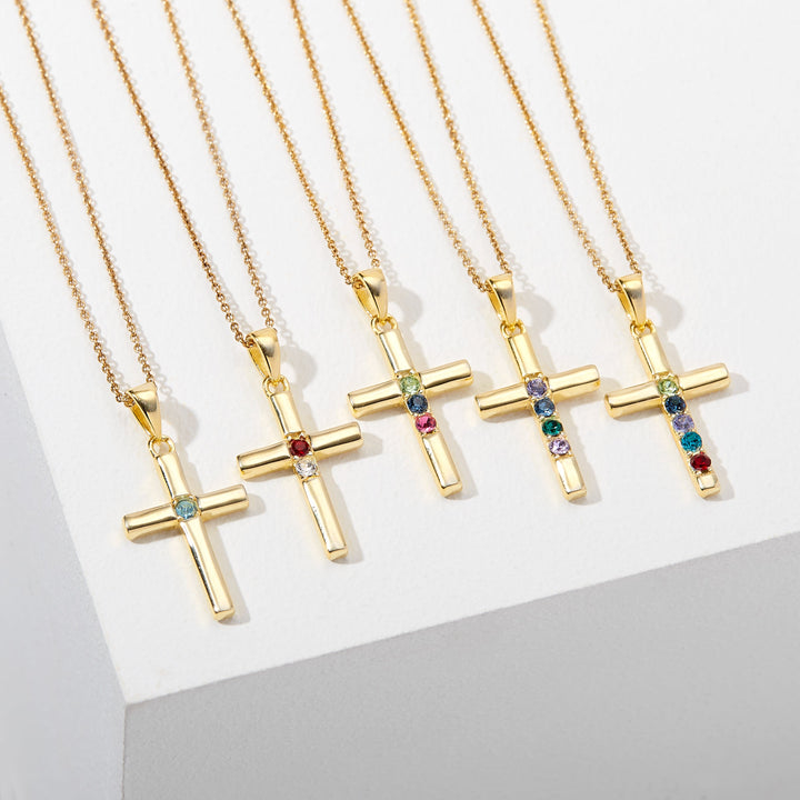 4 Stone Gold Cross Birthstone Pendant