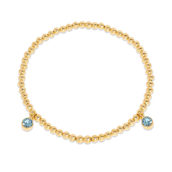 Two Gold Bezel Birthstone Charm Bead Bracelet