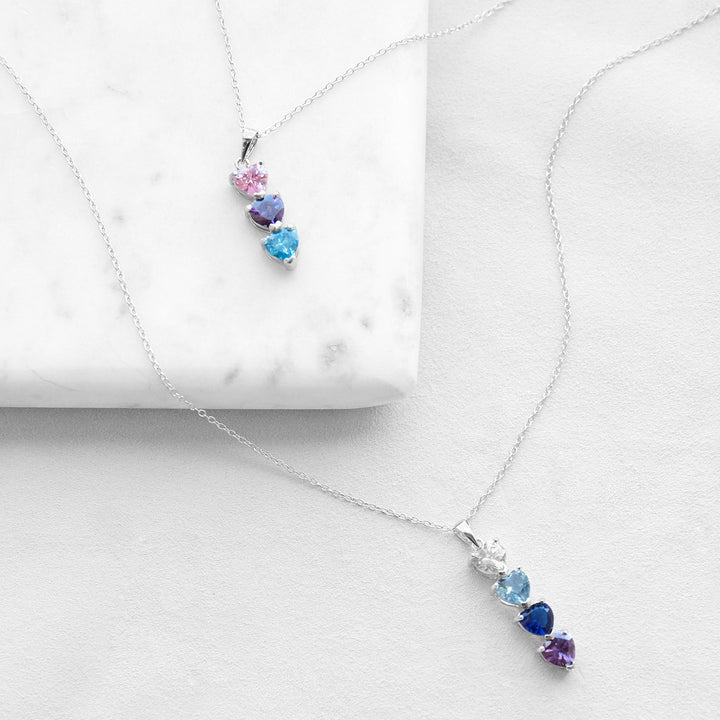 Personalized 4 Birthstone Heart Drop Necklace