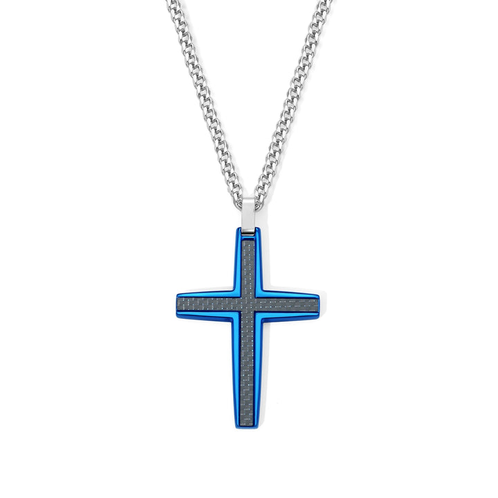 Men's Blue Stainless Steel Cross Pendant