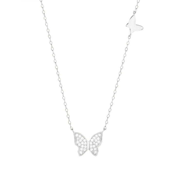 Sterling Silver Double CZ Butterfly Necklace