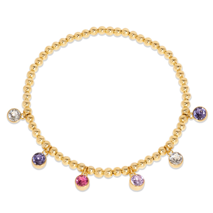 Six Gold Bezel Birthstone Charm Bead Bracelet