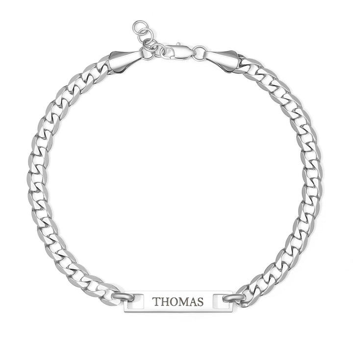 Stainless Steel Figaro Chain Engravable Name Bar Bracelet