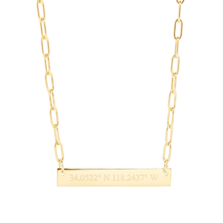 Engravable Paperclip Chain Gold Coordinate Bar Necklace