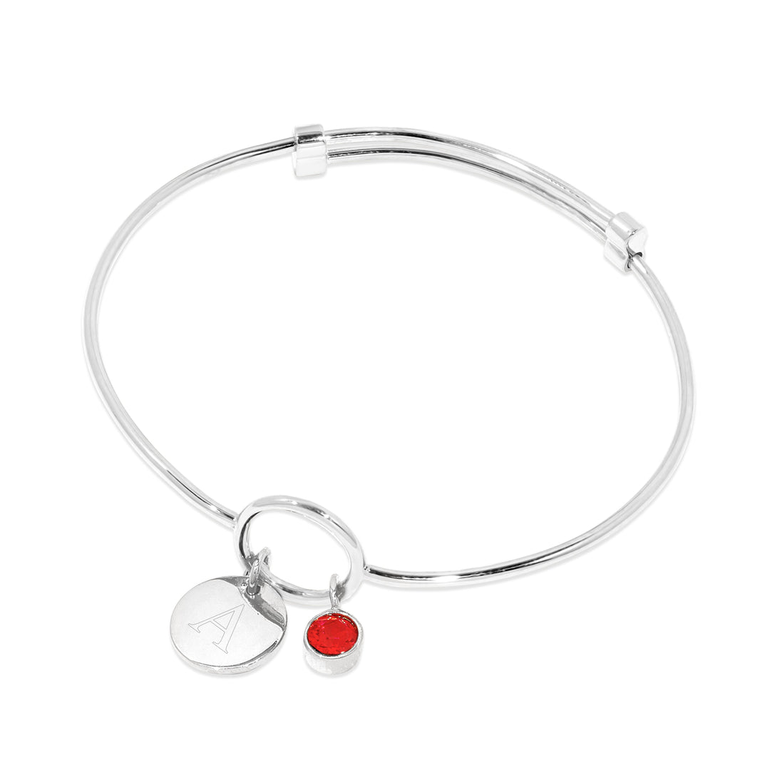 Custom Birthstone and Initial Charm Bangle Bracelet