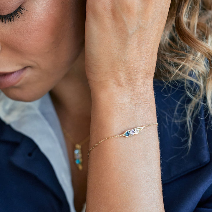 Four Birthstone Pea in a Pod Gold Bracelet