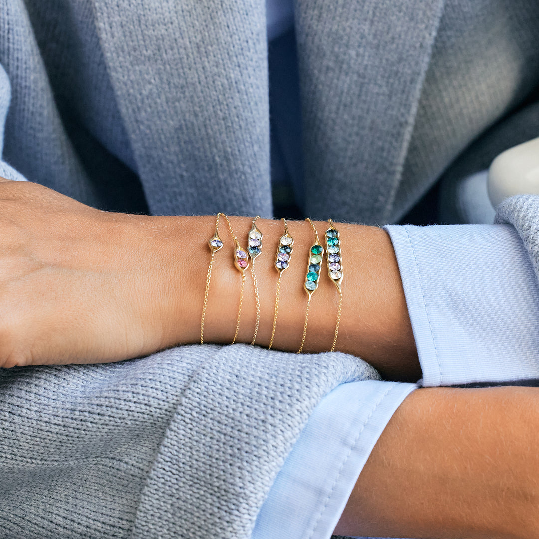 Six Birthstone Peas in a Pod Silver Bracelet