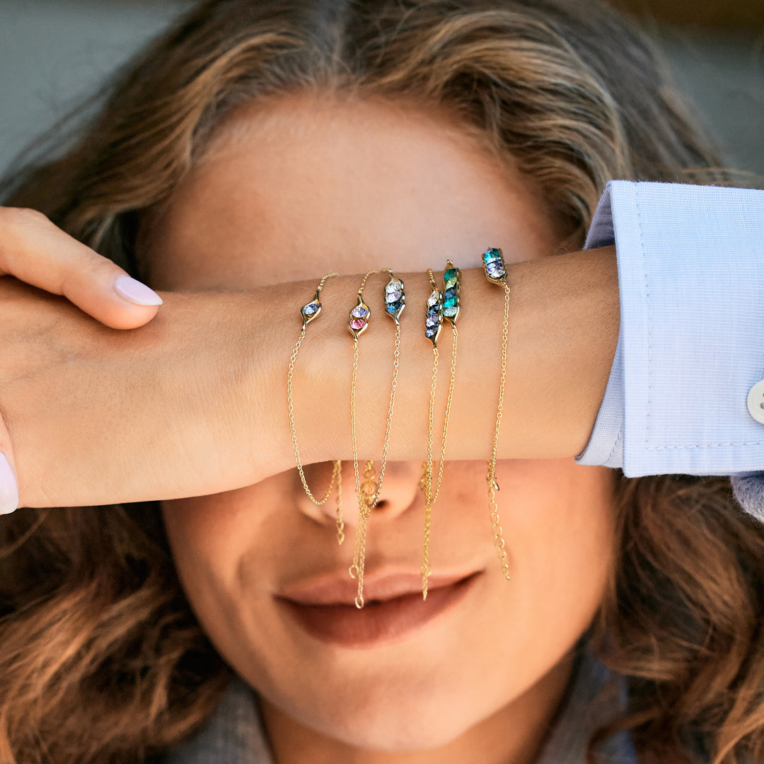 Six Birthstone Peas in a Pod Gold Bracelet