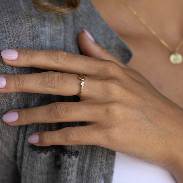 Custom Birthstone and Initial Gold Cuff Ring