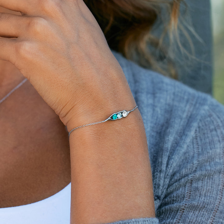 Two Birthstone Pea in a Pod Silver Bracelet