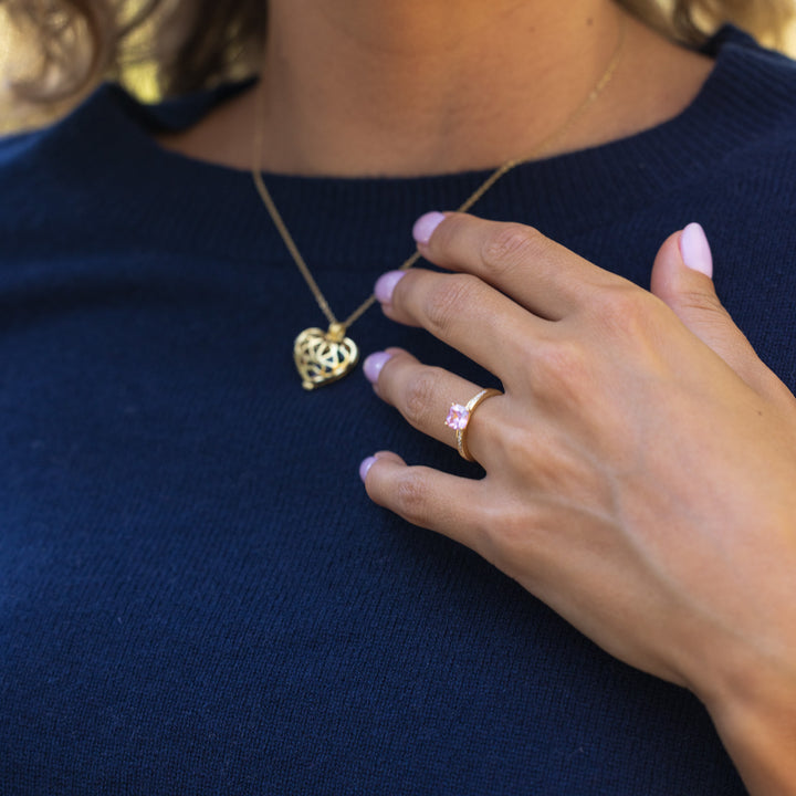 Cushion Cut Birthstone Pave Band Gold Ring