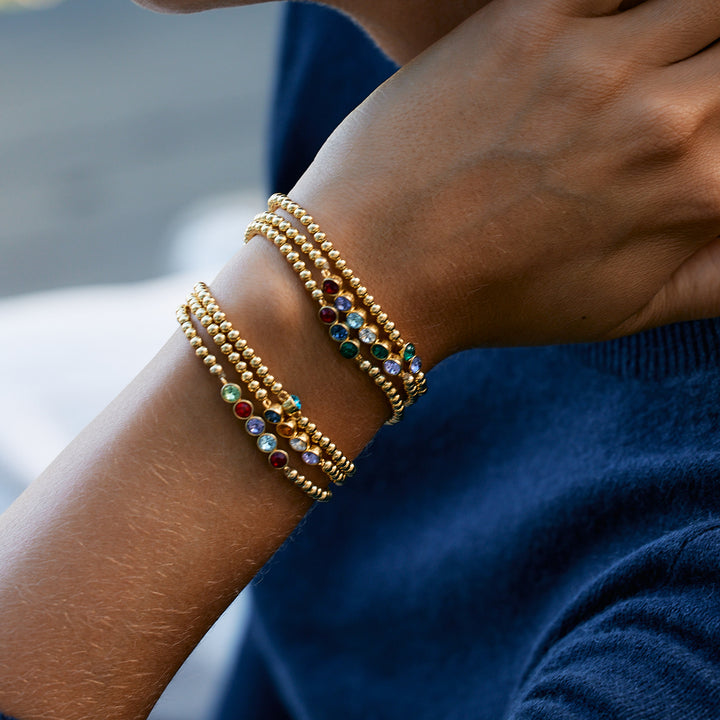 Two Stone Bezel Set Gold Birthstone Bead Bracelet