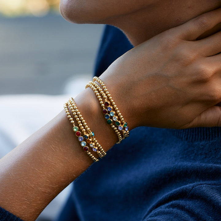 Four Stone Bezel Set Birthstone Bead Bracelet