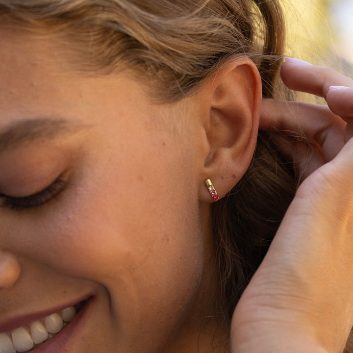 2 Stone Gold Bar Birthstone Earrings