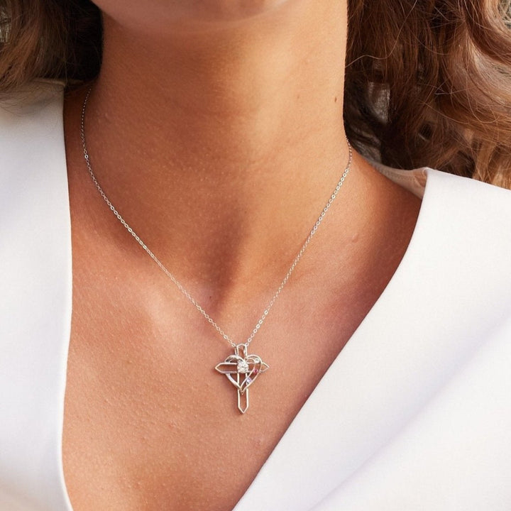 Custom Birthstone Heart and Cross Necklace