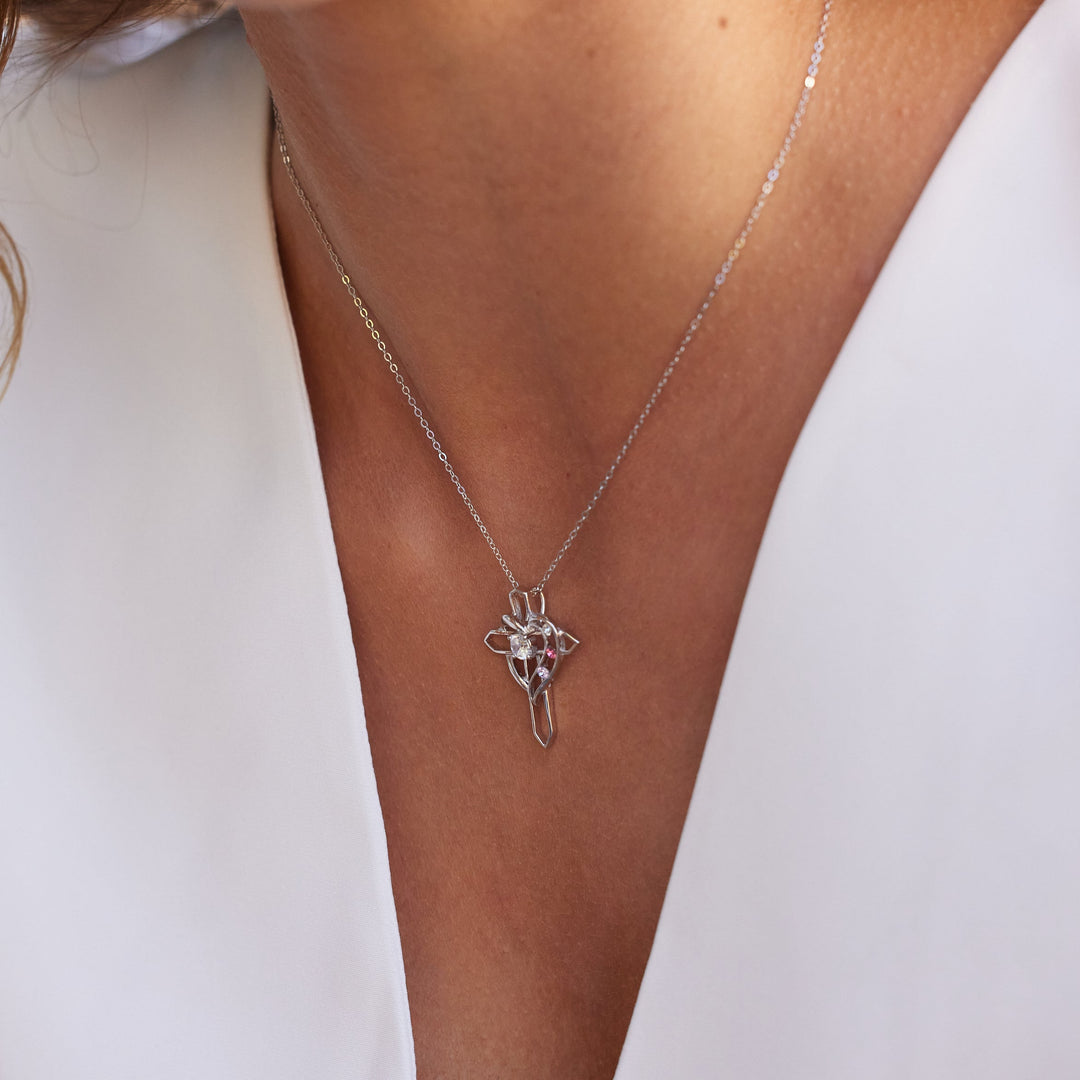 Custom Birthstone Heart and Cross Necklace