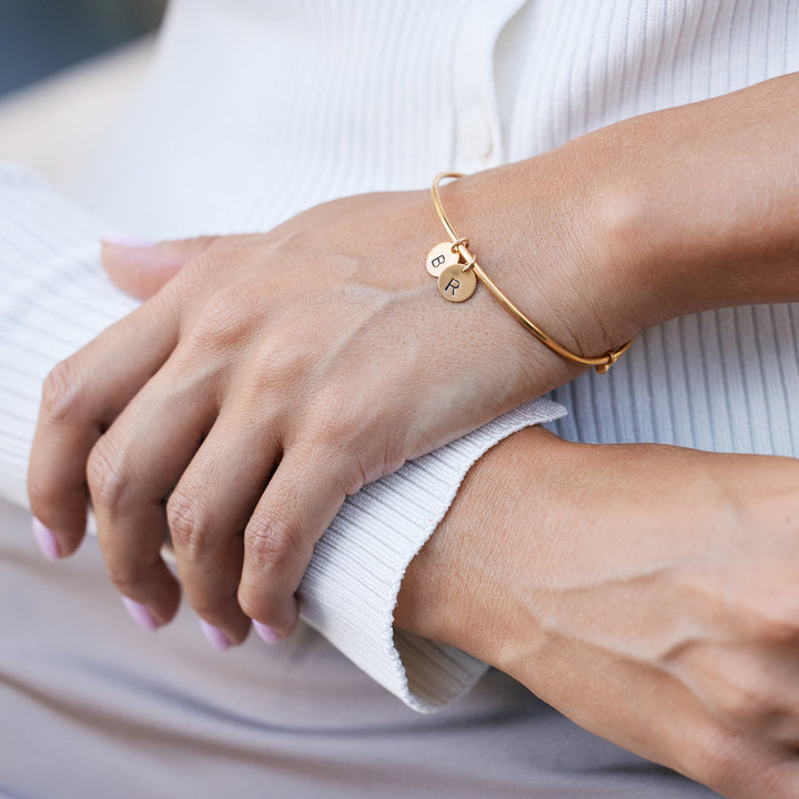 Hand Stamped Mini Two Initial Gold Bangle Bracelet