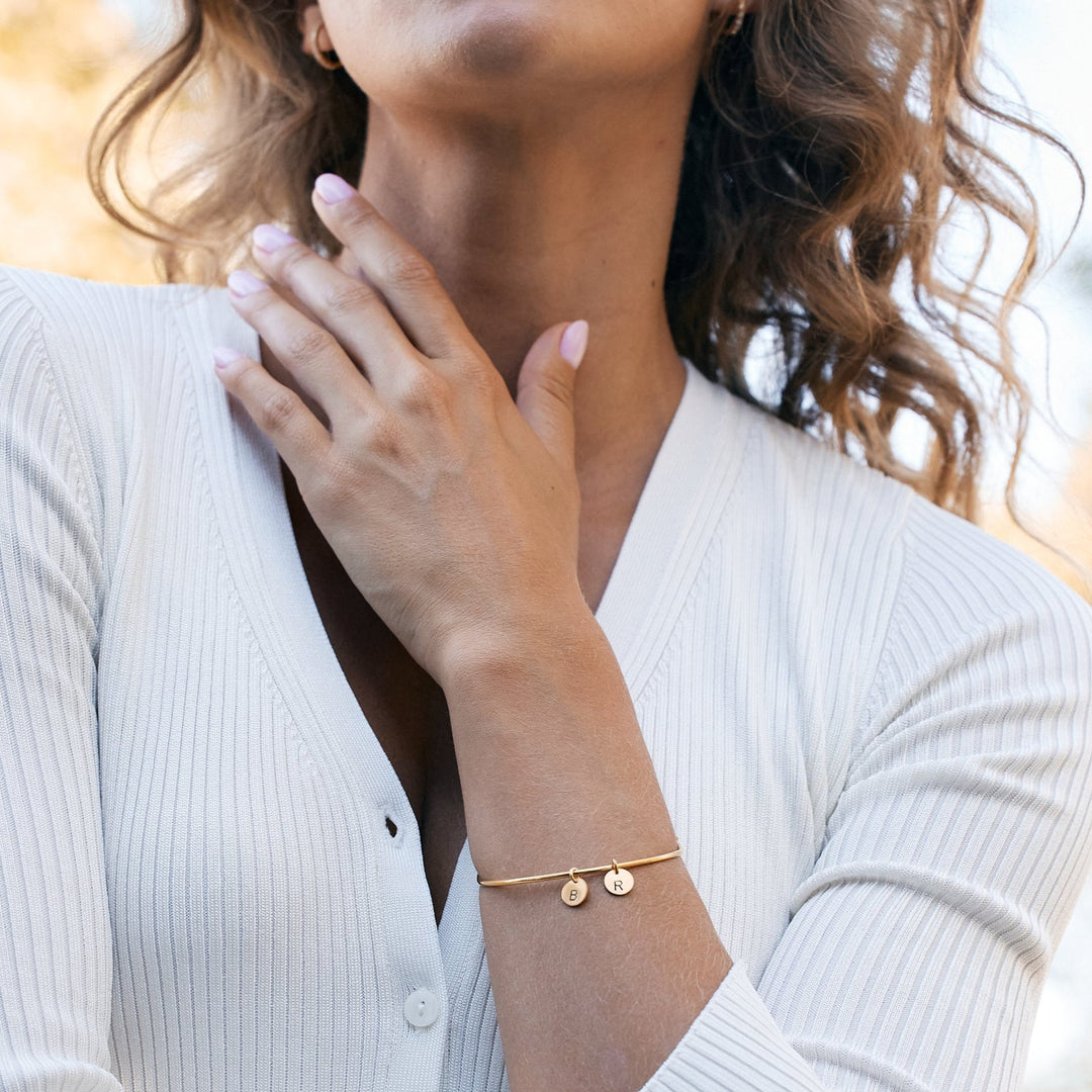 Hand Stamped Mini Two Initial Gold Bangle Bracelet