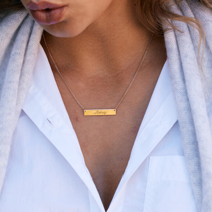 14K Gold Bar Nameplate Necklace