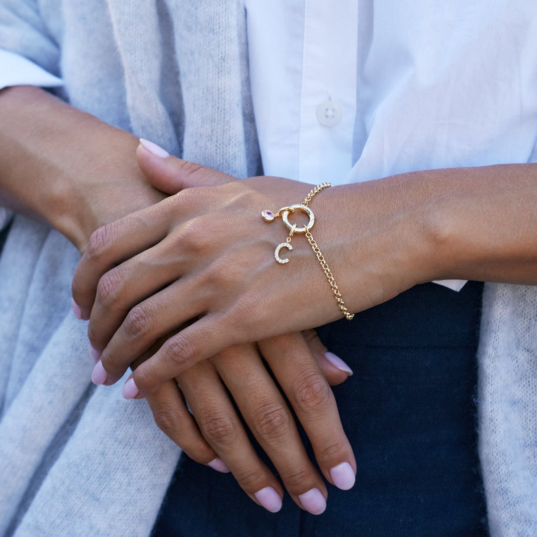 Custom Birthstone and Initial Charm Bracelet