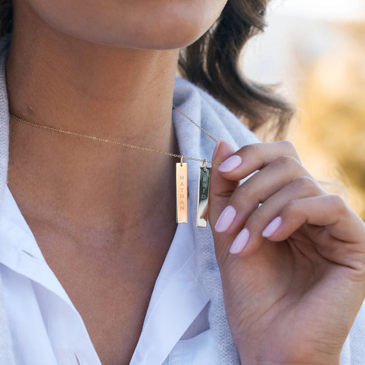 Double Vertical Name Bar Pendant in Gold