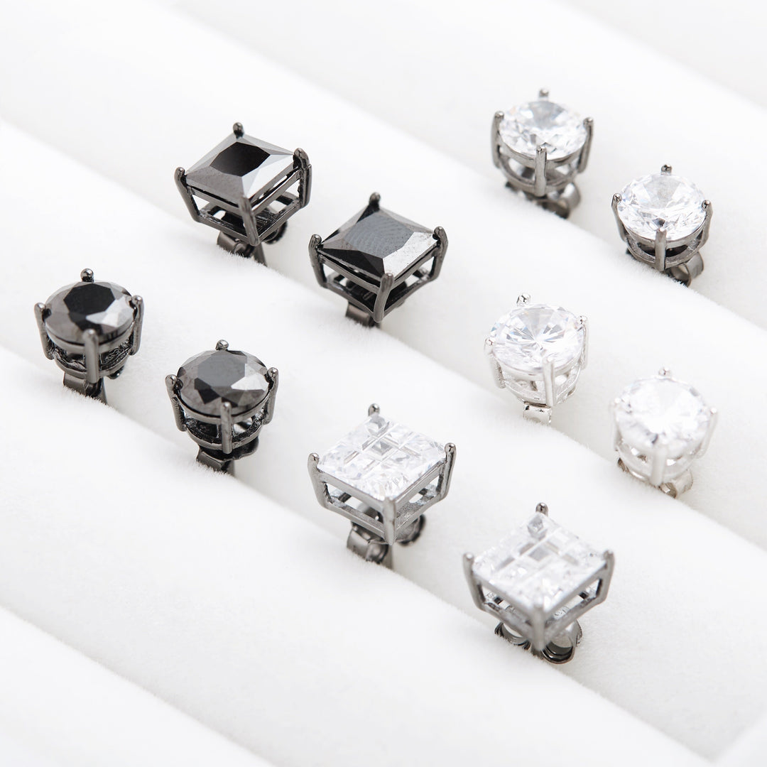 Men's 6mm Square Black CZ Stud Earrings