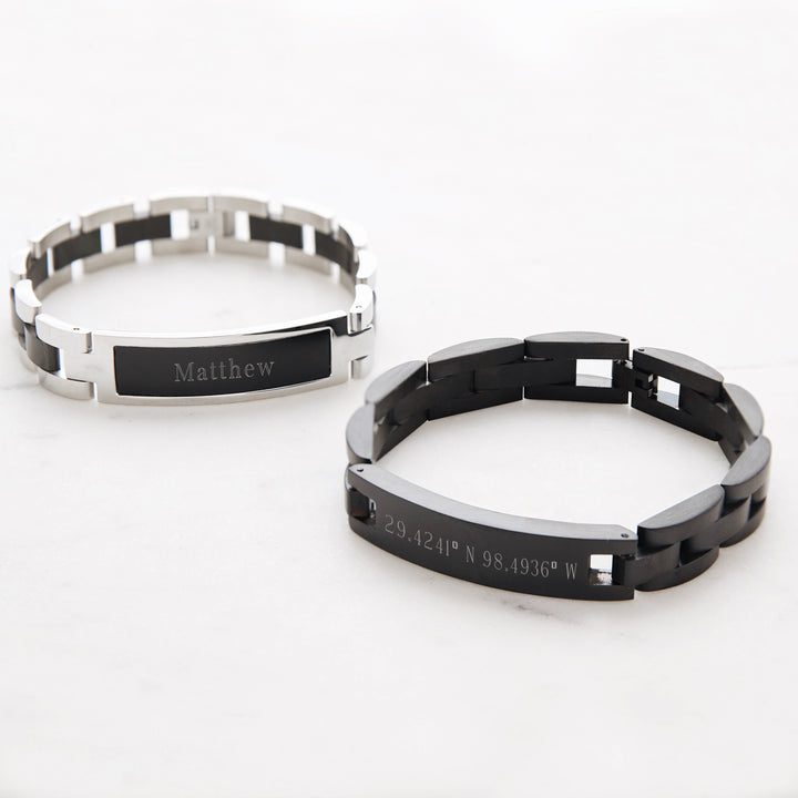 Black and Silver Steel Men's Engravble ID Bracelet