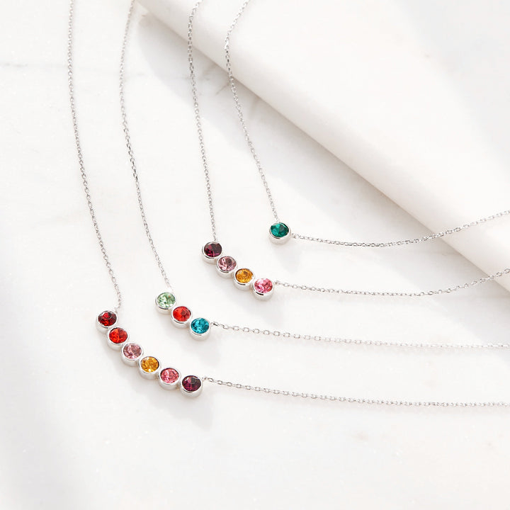 5 Stone Birthstone Bezel Set Silver Necklace