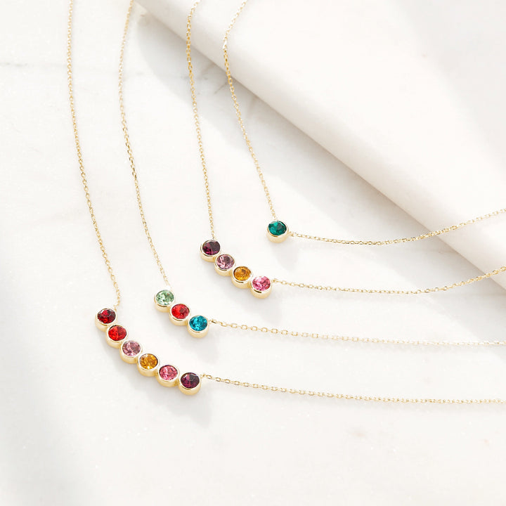 3 Stone Birthstone Bezel Set Gold Necklace