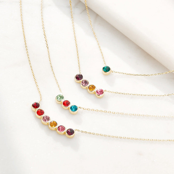 5 Stone Birthstone Bezel Set Gold Necklace