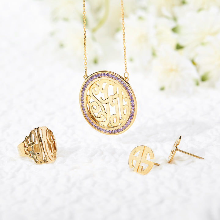 Gold and CZ Monogram Necklace