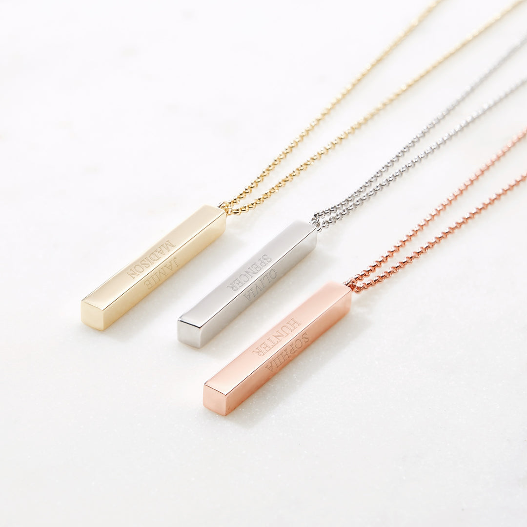 Silver Personalized Vertical Name Bar Necklace