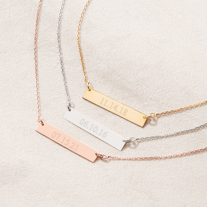 Custom Date Rose Gold Bar Necklace