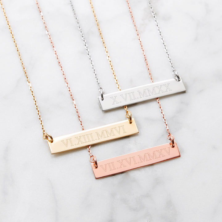 14K Gold Roman Numeral Bar Necklace