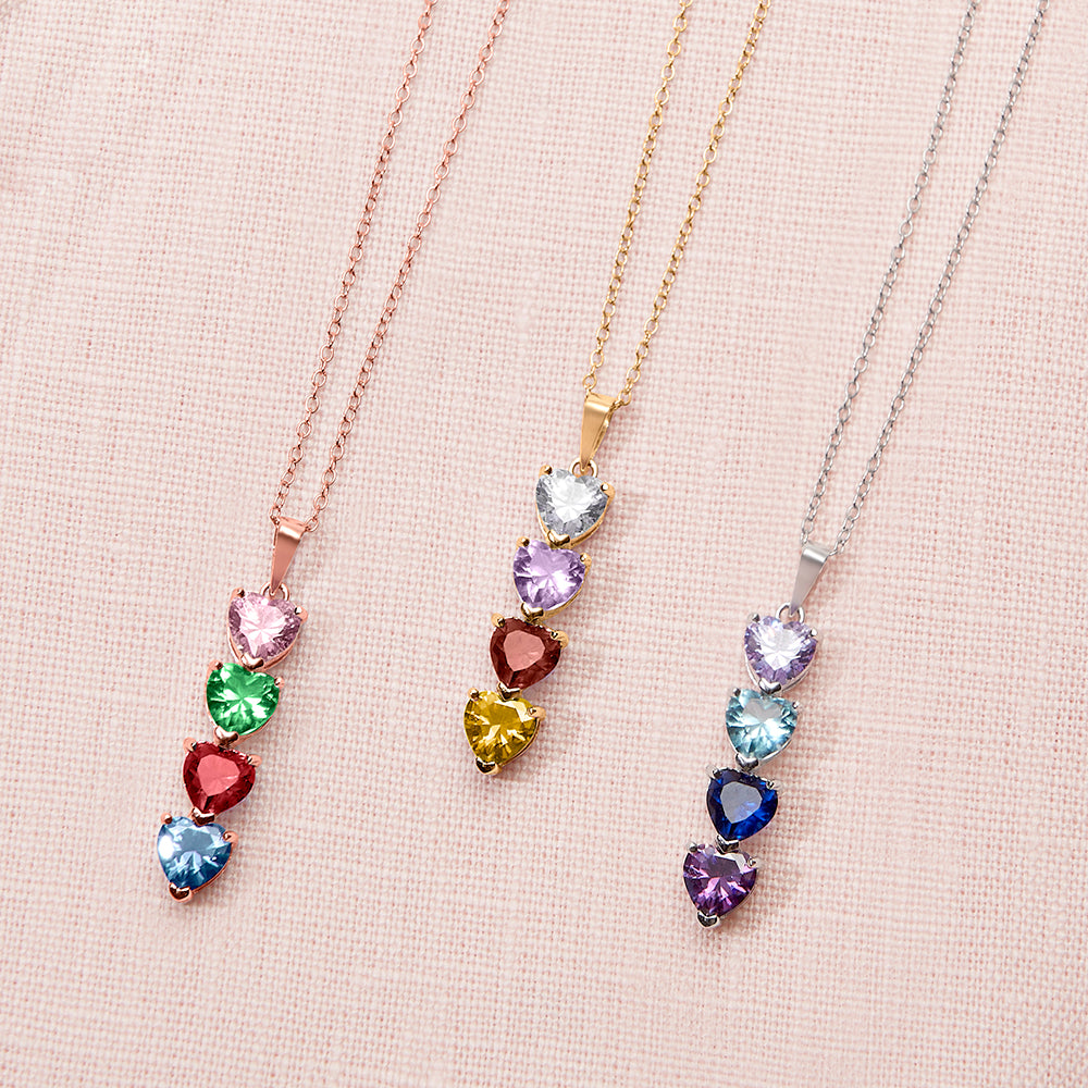 Personalized 4 Birthstone Heart Drop Necklace