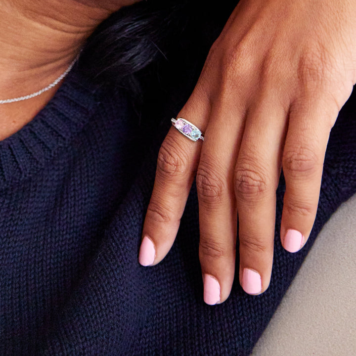 Personalized 3 Birthstone Ring in Silver