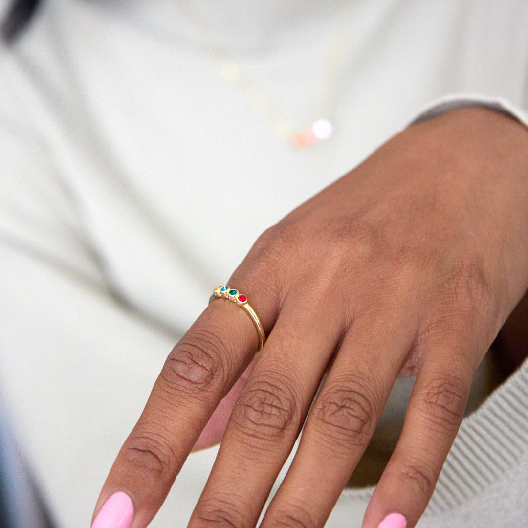 4 Stone Gold Bezel Set Birthstone Ring