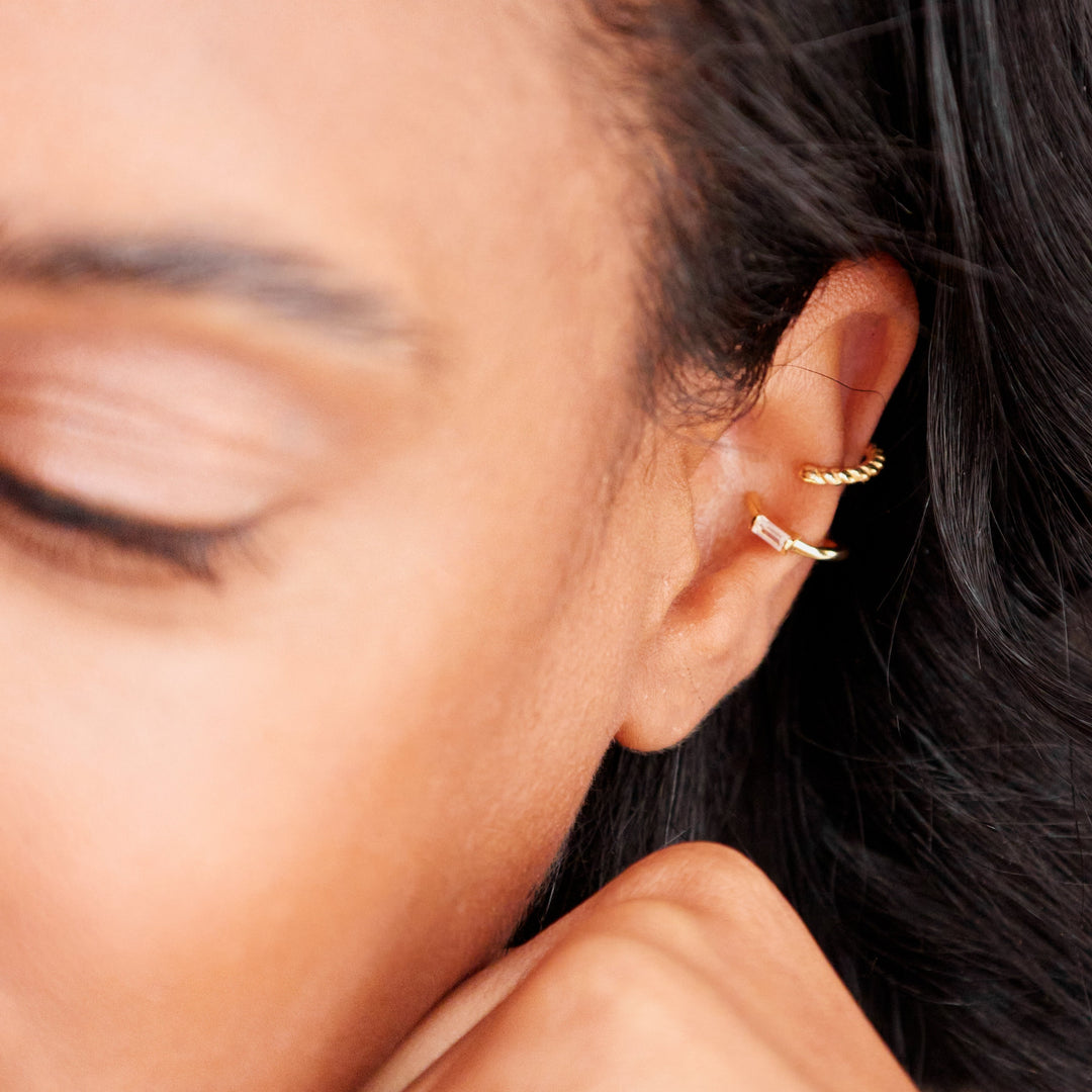 Gold Plated CZ and Textured Ear Cuff Set