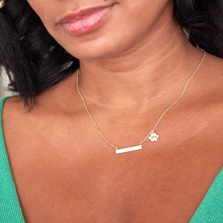 Gold Plated Engravable Bar Pet Charm Necklace