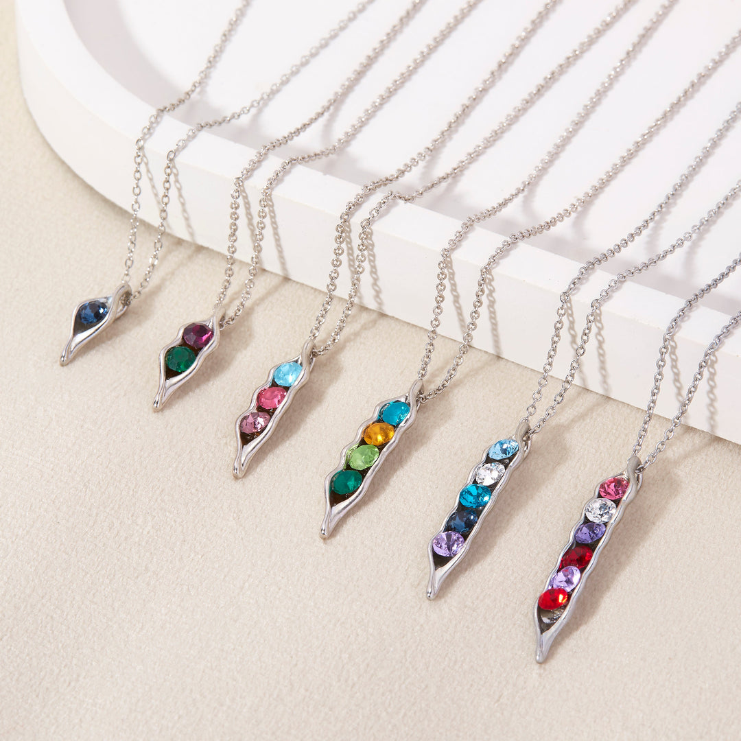 Four Birthstone Peas in a Pod Silver Necklace