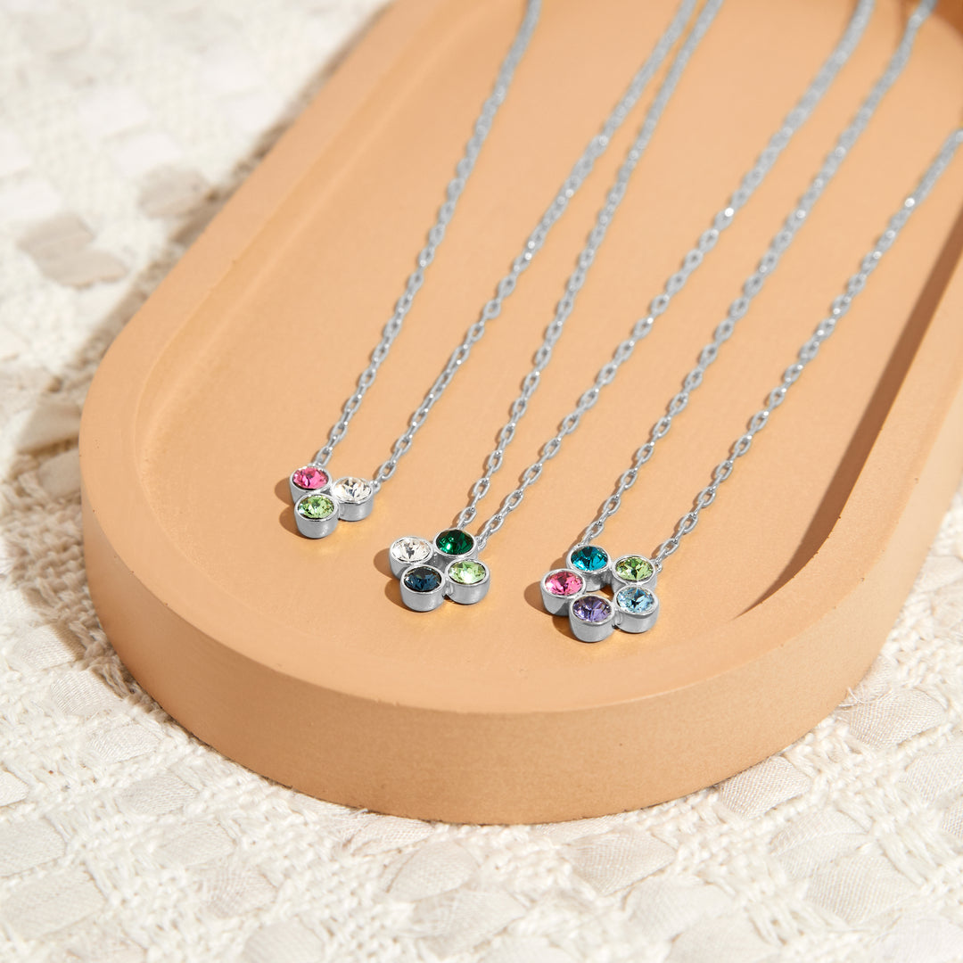 Custom Paperclip Chain Four Stone Flower Bezel Birthstone Necklace