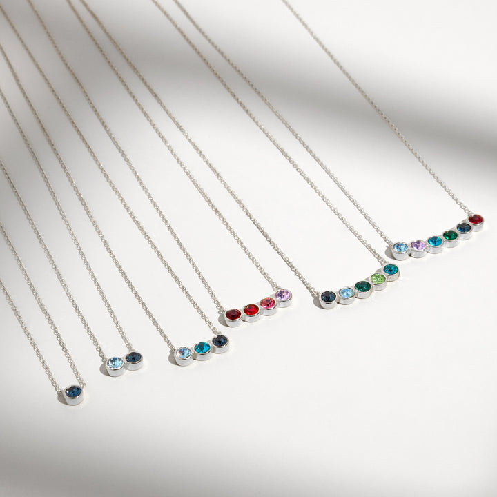 5 Stone Birthstone Bezel Set Silver Necklace