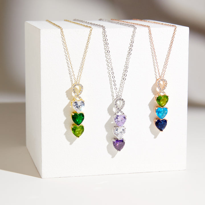 2 Stone Infinity Heart Drop Birthstone Necklace