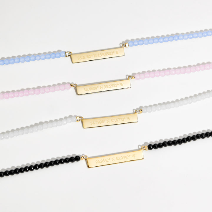 Engravable White Agate Gold Coordinate Bar Necklace