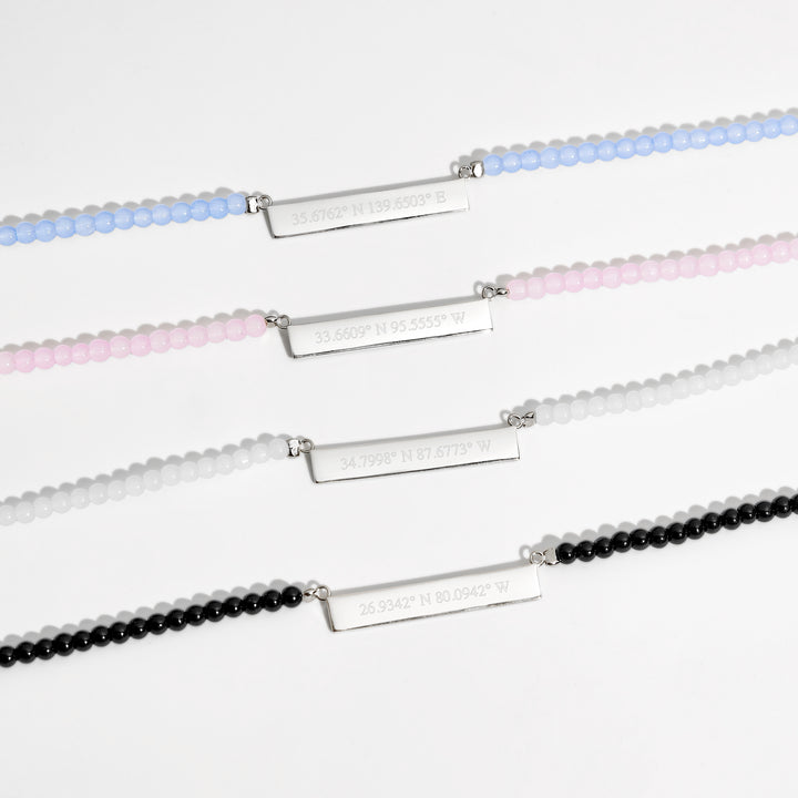 Engravable White Agate Coordinate Bar Necklace