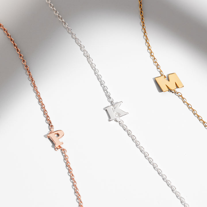 Rose Gold Plated Sideways Initial Necklace