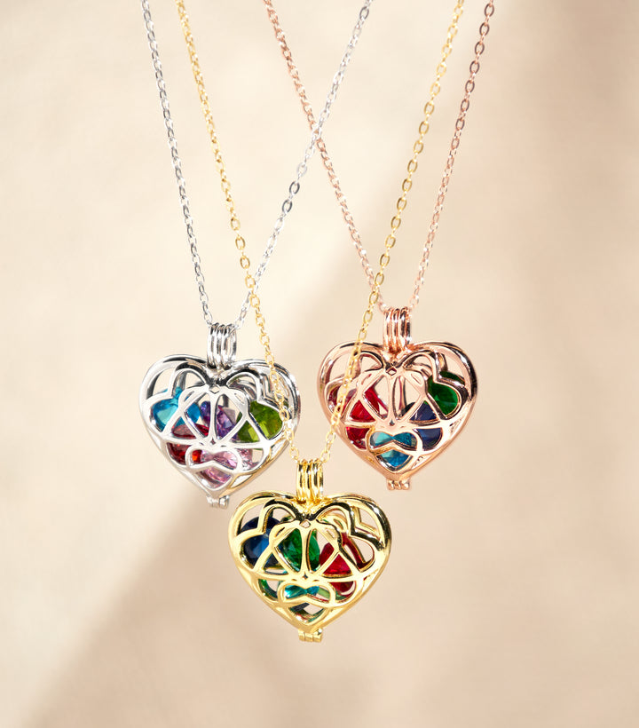 Custom Interlocking Hearts Birthstone Locket Necklace