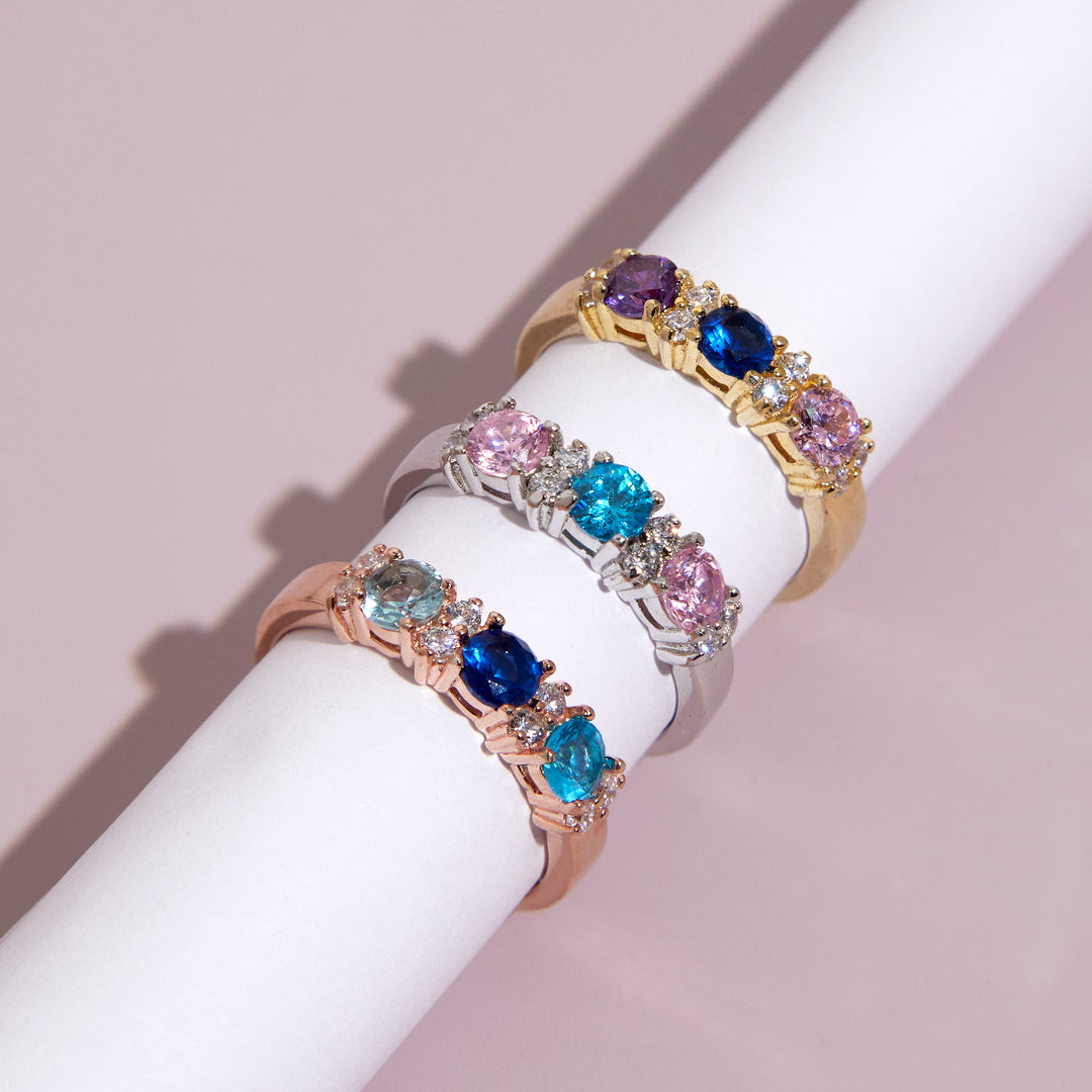 3 Stone Birthstone and CZ Gold Ring